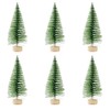 6PCS Artificial Mini Christmas Trees, Bottle Brush Christmas Trees with Wood Base, Artificial Snow Frost Trees Sisal Trees for Christmas Decoration, Green 13cm