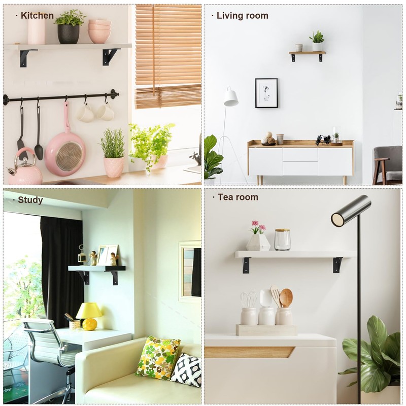 SOGAL Shelf Bracket 3 Inch x 4 Inch,Black Shelf Brackets,Small