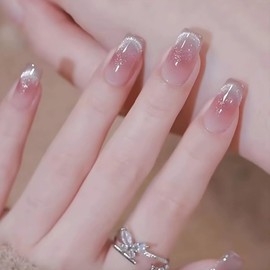 24 Pcs Nail Tip, Cute Nail Tip, Short, Medium, Medium Nail Tip, False Nail, Cat Eye, Pink Gradient, Skin Color, Popular, Japanese Style, Cute, Simple, Fashionable Party Tip, Autumn, Spring, Summer