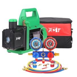 PB Motor Tech Vacuum Pump & Gauge Set - 4.5 CFM Pump w/Aluminum Manifold Gauge, Quick Couplers, 410 Adapter, Can Tap Tool & Carrying Tote, for R134A, R410A, R22, R404A Refrigerants & A/C Maintenance