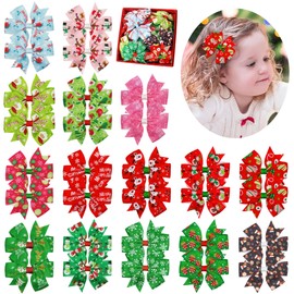 DED 15Pairs 3.5" Hair Bows for Girls Grosgrain Ribbon Christmas Hair Clips with Alligator Clip, Hair Accessory for Toddler Girls Baby Kids Teens