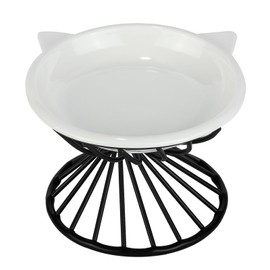 Elevated Cat Bowls,6.3" Wide Raised Ceramic Cat Food Bowl with Anti-Slip Metal Stand for Indoor Cats,Whisker Friendly,Protect Pet's Spine Pet Food Dishes for Flat Faced Cats and Kitten (White)