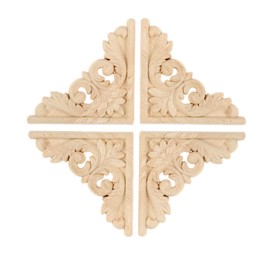 MUXSAM Möbel Wand Unlackiert für Haus Schrank Vintage-Holz-Geschnitzte Ecke Schnörkel Applikationsrahmen Tür Dekor Handwerk 11 * 11cm 4Pcs