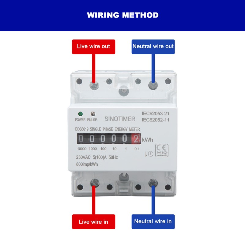 Electricity Watt Hour Meter Dual Color LED Indicator Rail Mount