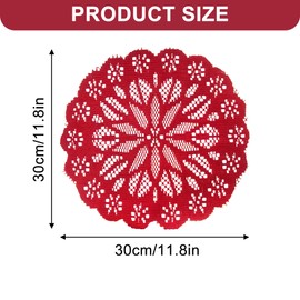 Red Lace Placemat for Dining Table, Round Placemats with Artisanal Coaster, Vintage Crochet Doilies, Elegant Lace Placemats, Retro Laces Doily Placemat, Great for Formal Dining and Special Occasions