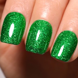 Firedeep Glitter Green Gel Nail Polish, 16ml Sparkly Christmas Green Soak Off UV/LED Gel Polish Manicure Salon DIY at Home 1 Pcs