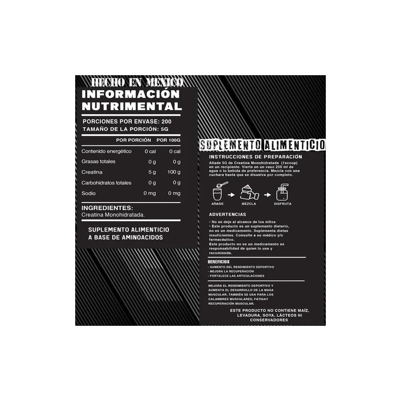 Suplemento Polvo Creatina Monohidratada Boss 1 Kg 100 Servs