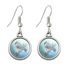 Tufted Titmouse Watercolor Northeastern Bird Novelty Dangling Drop Charm Earrings