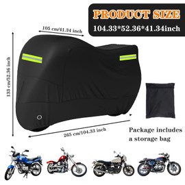 Motorcycle Tarpaulin Outdoor 420D Oxford Fabric Motorcycle Cover with Reflective Strips Belt Buckle Motorcycle Protective Cover Waterproof and Winterproof Black Outdoor (265 x 105 x 133 cm)