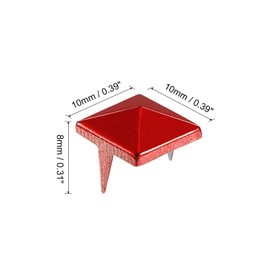 sourcing map 50Pcs Square Pyramid Rivets, 10mm Two-Jaw Studs Spikes, Copper Punk Rock Nailhead Spots for Clothing Bag Leather Shoes (Red)