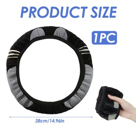 KOZOY Car Steering Wheel Cover Plush Steering Wheel Cover, Winter Steering Wheel Protection, Non-Slip Universal Car Steering Wheel Cover for Autumn and Winter Season (Black Grey)