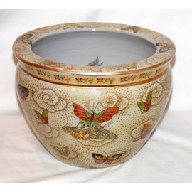 New 8" Oriental Colorful Butterfly Butterflies Themed Fish Bowl Jardiniere Planter Plant Pot