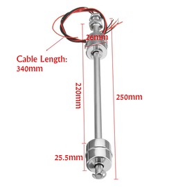 Water Level Sensor, 12 V Ball Float Switch, Double Ball Stainless Steel Level Sensor Float Switch for Water Tank, Pool and Aquarium (Float 250 mm) (Floating Body 250 mm)