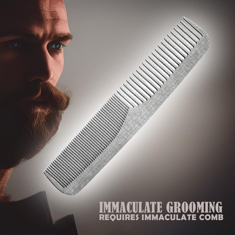 Stainless Steel Comb, Barber Grooming Comb for Man, Travel Size,