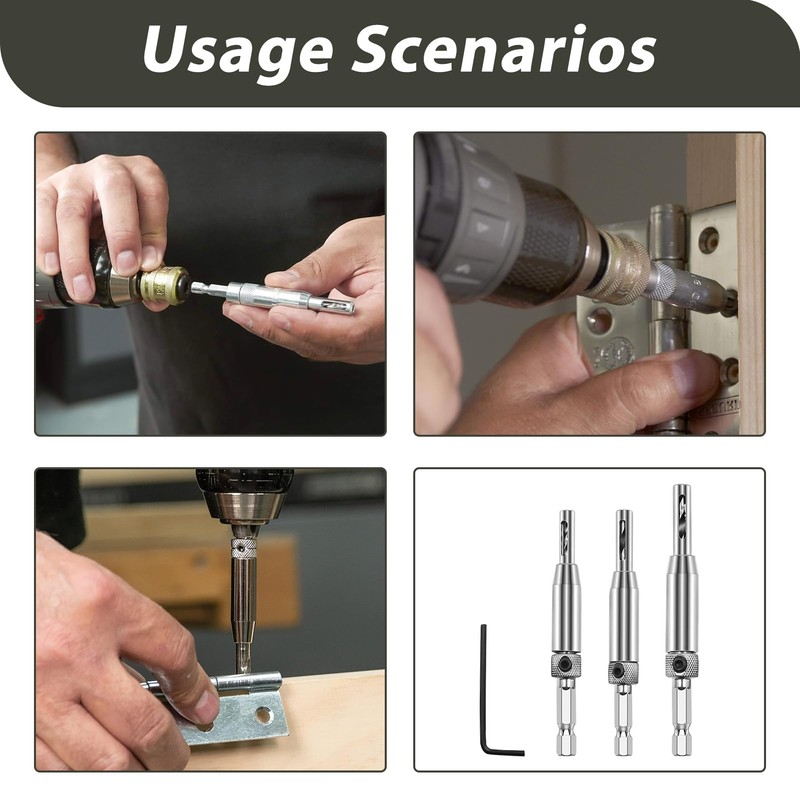3 Pcs Hinge Drill Bit Set, Self Centering Drill Bit,