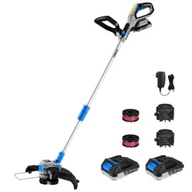 String Trimmer Cordless Battery Powered：DEKOPRO 20V Brushless Electric Weed Wacker Eater, 12 Inch, 2 in 1 Lawn Trimmer&Edger, 2 Batteries, Charger, Line Feed