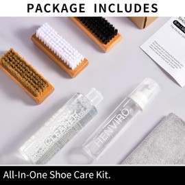 Henviro Shoe Cleaner Kit for Sneaker - 8.5 Oz Shoe Cleaning Kit with Shoe Brushes & Towel, White Shoe Sneaker Cleaner Kit, Suede Shoe Cleaner for Suede Mesh Leather Knit, and Most Materials