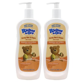 RICITOS DE ORO Honey and Argan Baby Body Lotion That Helps Smooth Baby Skin -Hypoallergenic with Honey Bee Extract Delicious Scent, 2-Pack of 12.8 FL Oz Each, 2 Bottles.
