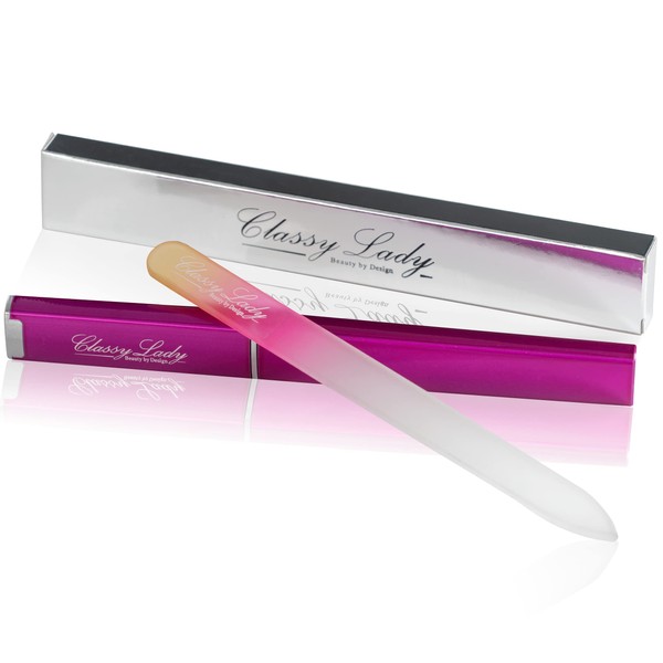 ClassyLady Glass Nail Files Crystal Nail File for Natural Nails Filing Board for Professional Fingernail Care w Case