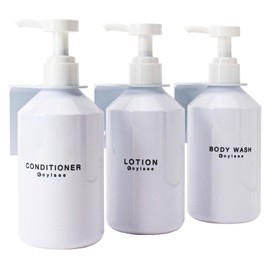 GOYISEE 3-Chamber Shampoo & Conditioner Dispenser - Wall-Mounted Soap Dispenser Plastic Bottles with 4CC Pumps, No Drill Installation, Refillable for Bathroom, RV, Commercial Use White