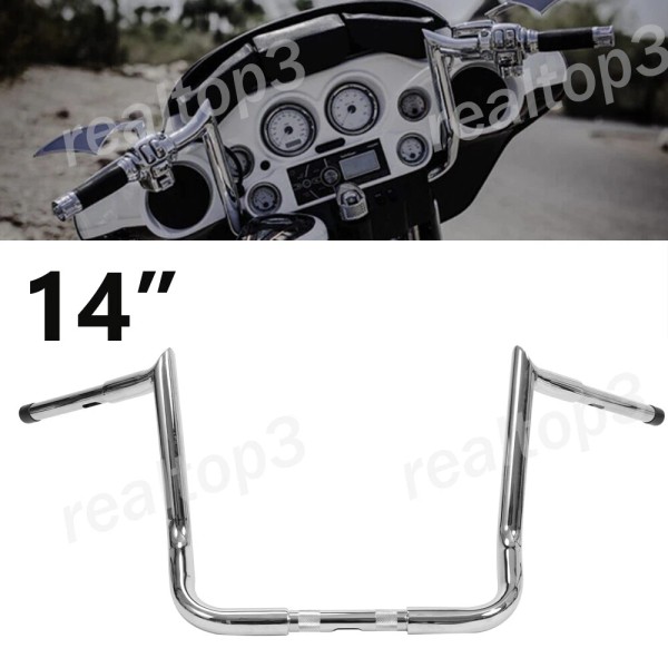 motor_parts2024 Rise 14inch Silver Ape Hanger Bar Handlebar For Touring