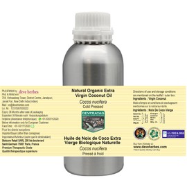 Devprayag Natural Organic Extra Virgin Coconut Oil (Cocos nucifera) Natural Therapeutic Grade Cold Pressed 630ml (21 oz)