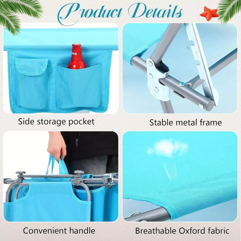 wenqik 2 Pcs Foldable Beach Lounge Chair with 360° Canopy