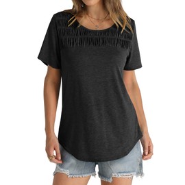 Black Tops for Women Plus Size Short Sleeve Summer Tunic Shirts Trendy Stretchy 3XL