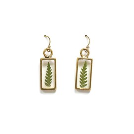 Fern Real Leaf Earrings Floral Jewelry for Women 14k Gold Filled Ear Wire, 1 inch Drop Length