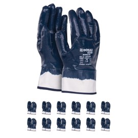 DONAU SAFETY Nitrile Work Gloves, Fully Coated, Dark Blue, Size 08, 12 Pairs, Gloves, Waterproof, Oil-Resistant, Abrasion-Resistant, Protective Gloves, Nitrile Gloves