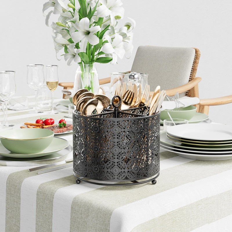 EKNITEY 360° Rotating Utensil Caddy Countertop - Cutlery Silverware Caddy