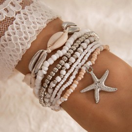 Shell Starfish Bracelet Charm Bracelet Summer Jewelry Stuff Puka Shell Bracelets Beach Bracelets Vacation Outfits for Women Seashell Jewelry Stuff
