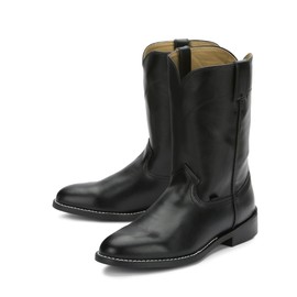 Justin Temple 10" Roper Cowboy Boots for Men - Durable Pull-On Round Toe Cowhide Boots with Covered Cushion Insole and Triple-Density Insole Board, Black - 13 EE