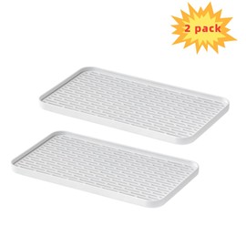 Bonilve 2Packs Serving Tray & Dish Rack & Flat Drain Board, Multi-Use Tray for Serving, Fruit Drain, Cup Drain, Vegetable Drain, White & Grey, Perfect for Coffee, Kitchen, (6.69W x 12.2L)