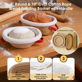 Sourdough Bread Baking Supplies, Sourdough Starter Kit, Cotton Rope Banneton Bread Proofing Basket, 40oz Sourdough Starter Jar, Sourdough Proofing Basket, Bread Making Tools for Mom, Bakers, Women