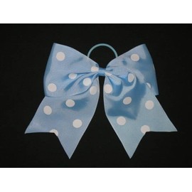 "Polka-DOT Light Blue" Cheer Bow Pony Tail 3" Ribbon Girls Hair Cheerleading