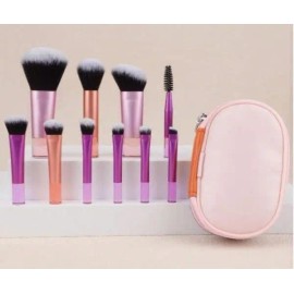 Set 10 Brochas Maquillaje Profesional Fibra Sintética .