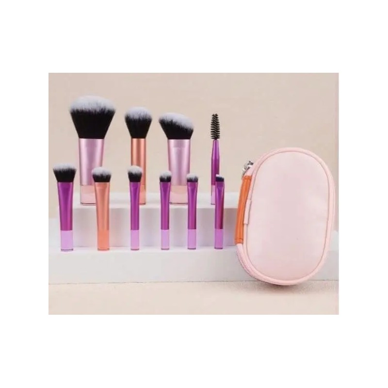 Set 10 Brochas Maquillaje Profesional Fibra Sintética .