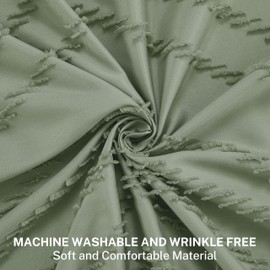 Siiluminisoy Extra Long Sage Green Boho Shower Curtain with Tassel, Woven Fabric 84 in Shower Curtain, Tufted Chevron Striped, 72 x 84, Modern Chic Textured Minimalist Bathroom Shower