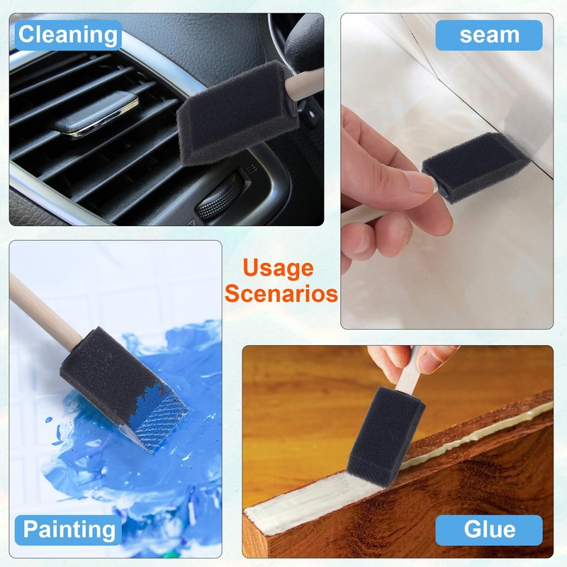 CustomyLife 10 Pcs 1inch Foam Paint Brushes Wood Handle Sponge