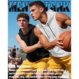 August Alley 3 Pack Men's Hooded Tank Tops, Cotton Workout Sleeveless Gym Hoodie Muscle Bodybuilding Running Cut Off Shirts(Light Gray, White, Black,Small)