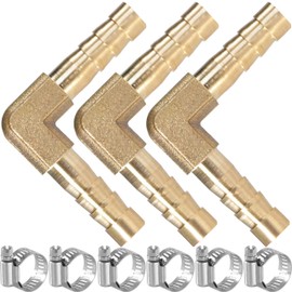 SCTIHWELIRE Brass Hose Barb,90-deg L Right Angle Elbow Hose Barb Fitting 1/4" Barb Splicer Mender with Stainless Steel Pipe Clamps，Air hose repair kit for Pipe line Fuel Air Oil (1/4 3Pcs)