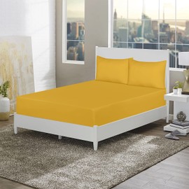 EV Dekor®MF123 Fitted Sheet King, Ochre Yellow - Deep Pocket Bedsheet 12inch (30 cm) - Soft Brushed Microfibre Fabric - Shrinkage and Fade Resistant - Bottom Sheet - King Bed Bedsheet Fitted