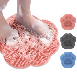 Shower Foot Back Scrubber Massage Pad Back Cleaning Pad, Upgrade Shower Foot Scrubber Mat with Non-Slip Suction Cups Back Bath (Pink)