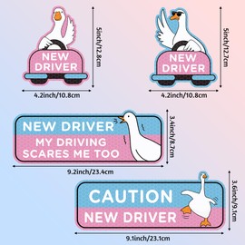 CNhoqc 4pcs Funny Goose New Driver Car Magnet, Cute Shivering Goose Reflective Student Driver Sign for Car Bumper, Cartoon Goose Caution New Driver Reusable Magnet Sticker for Bumper Safety Sign
