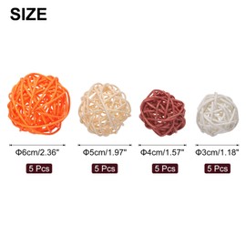 sourcing map 20 Pcs Vase Filler Decorative Balls, 2.4/2/1.6/1.2" Orange/Beige/Brown/White Wicker Rattan Decor, Balls Bowl Fillers for Home Decor,Center Table