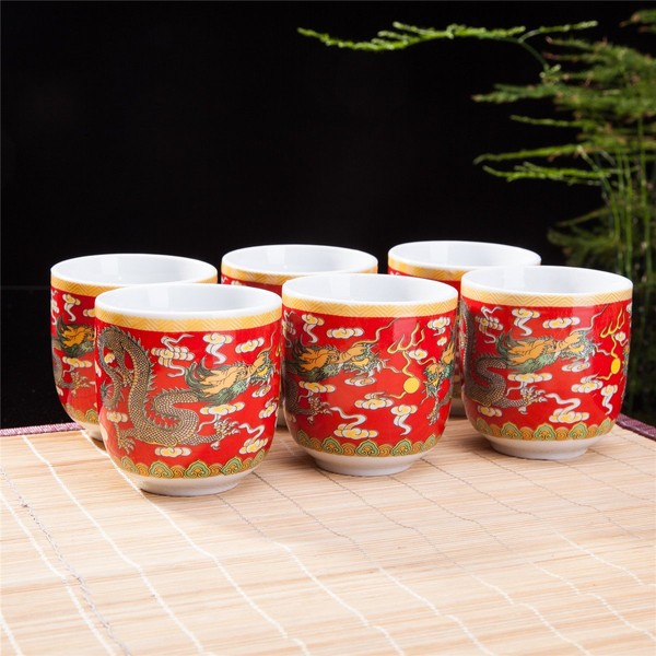 THY COLLECTIBLES Set of 6 Eastern Asian Design Ceramic Tea