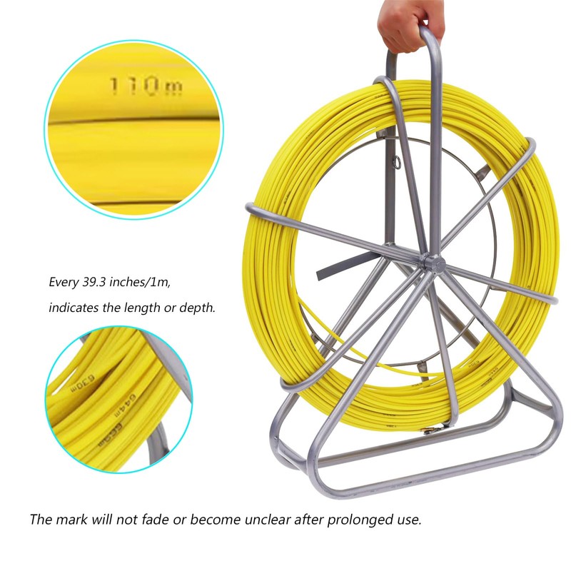 INTBUYING Fish Tape Fiberglass 425FT 6MM Duct Rodder with Brake