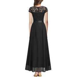 Miusol Women's Elegant Floral Lace Formal V Neck Bridesmaid Party Dress (Large, Black)