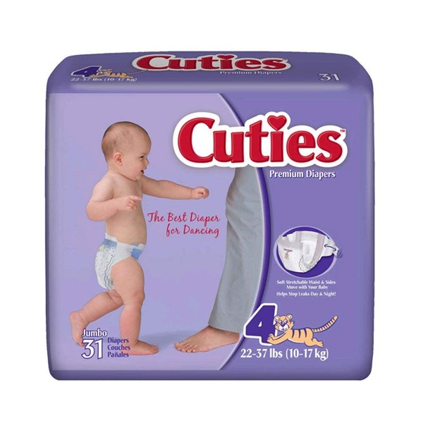 Cuties Tab Closure Size 4 Disposable Heavy Absorbency (#CR4001, Sold Per Case)